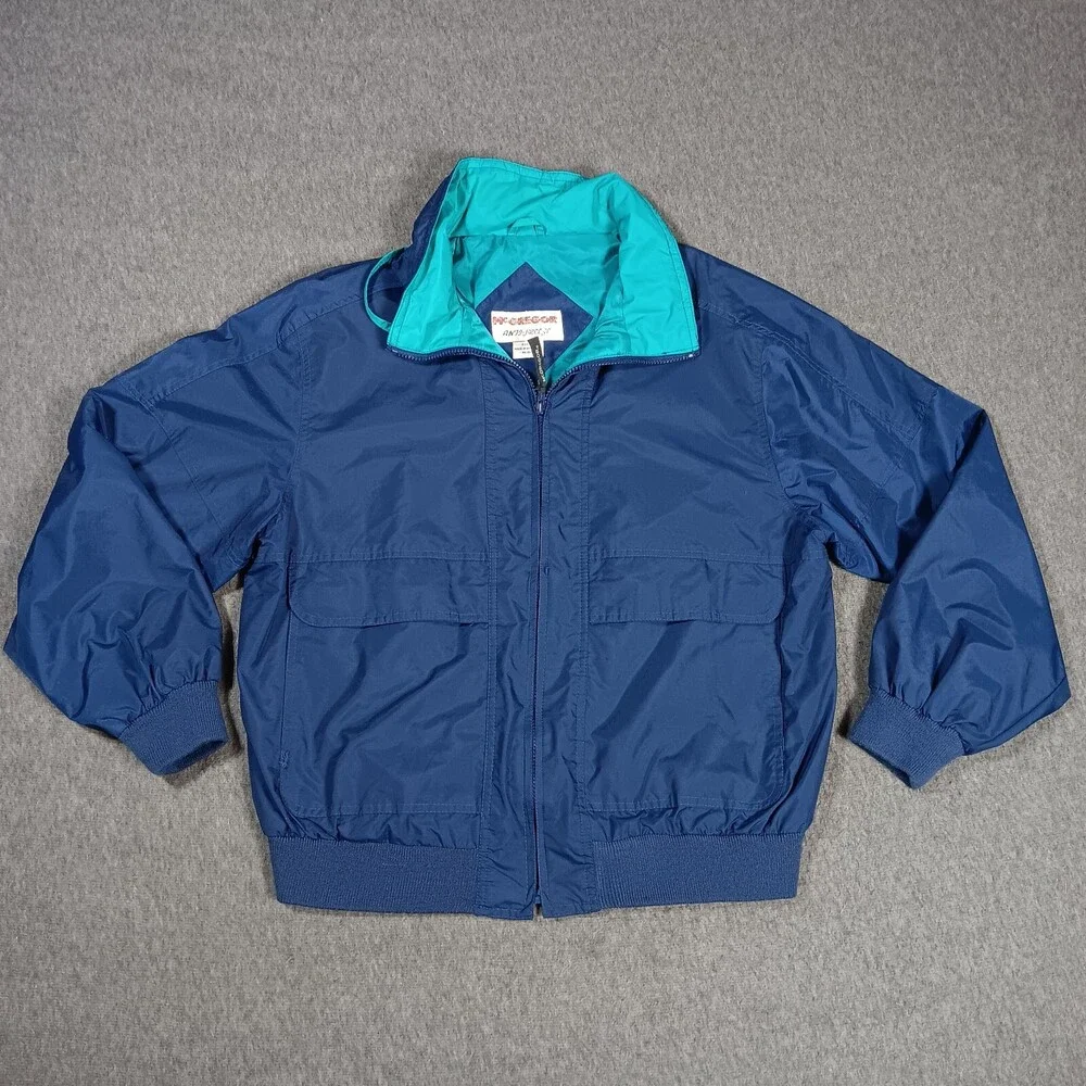 McGregor Jacket Mens Large Blue Anti Breeze Windbreaker Vintage 90s Hooded